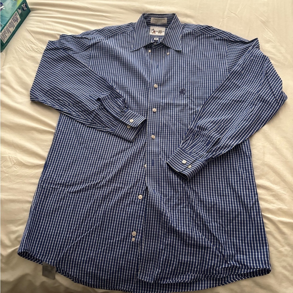 Walt Disney World Navy and White Checkered Men's Shirt